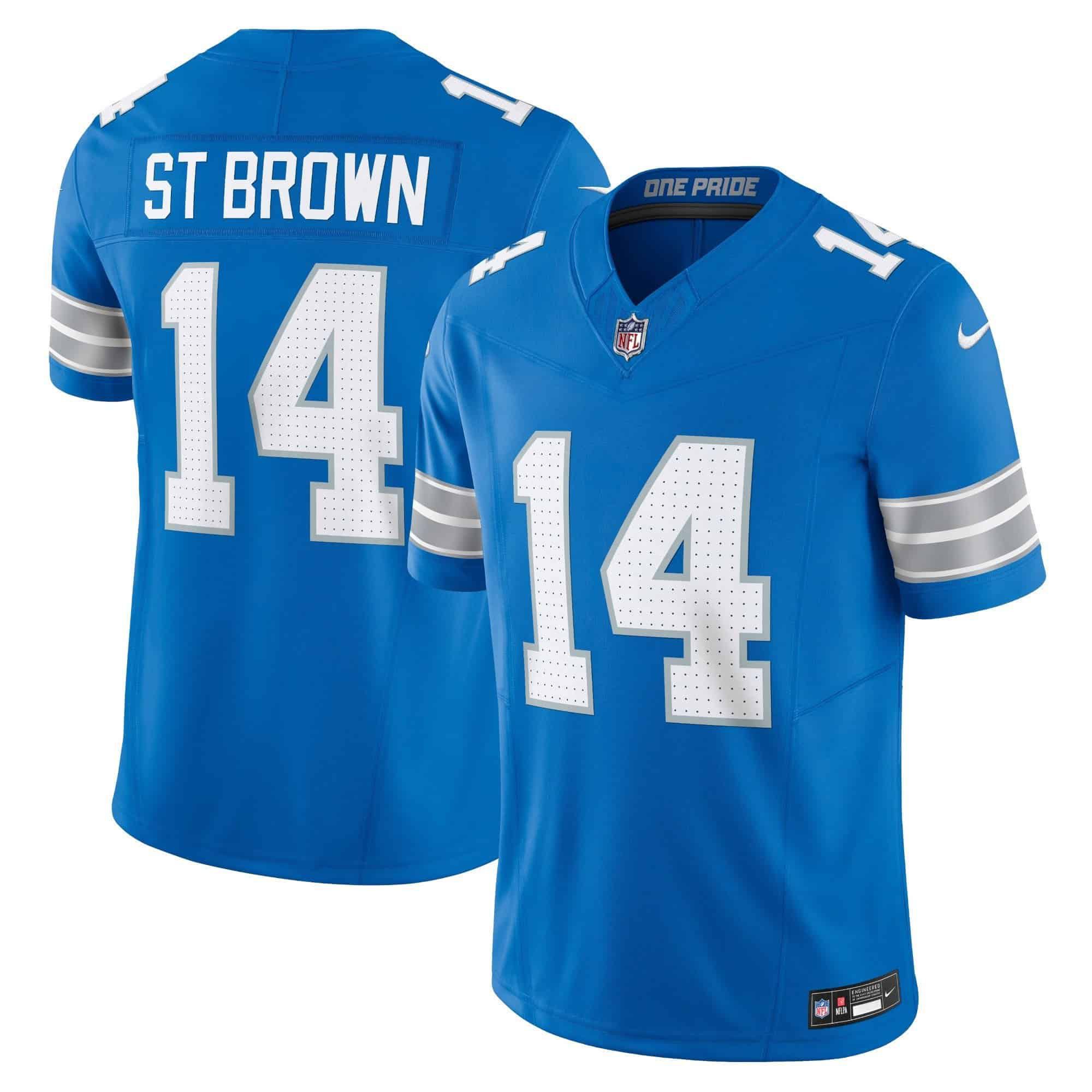Men Detroit Lions #14 ST Brown Blue 2024 Nike Vapor Limited NFL Jersey